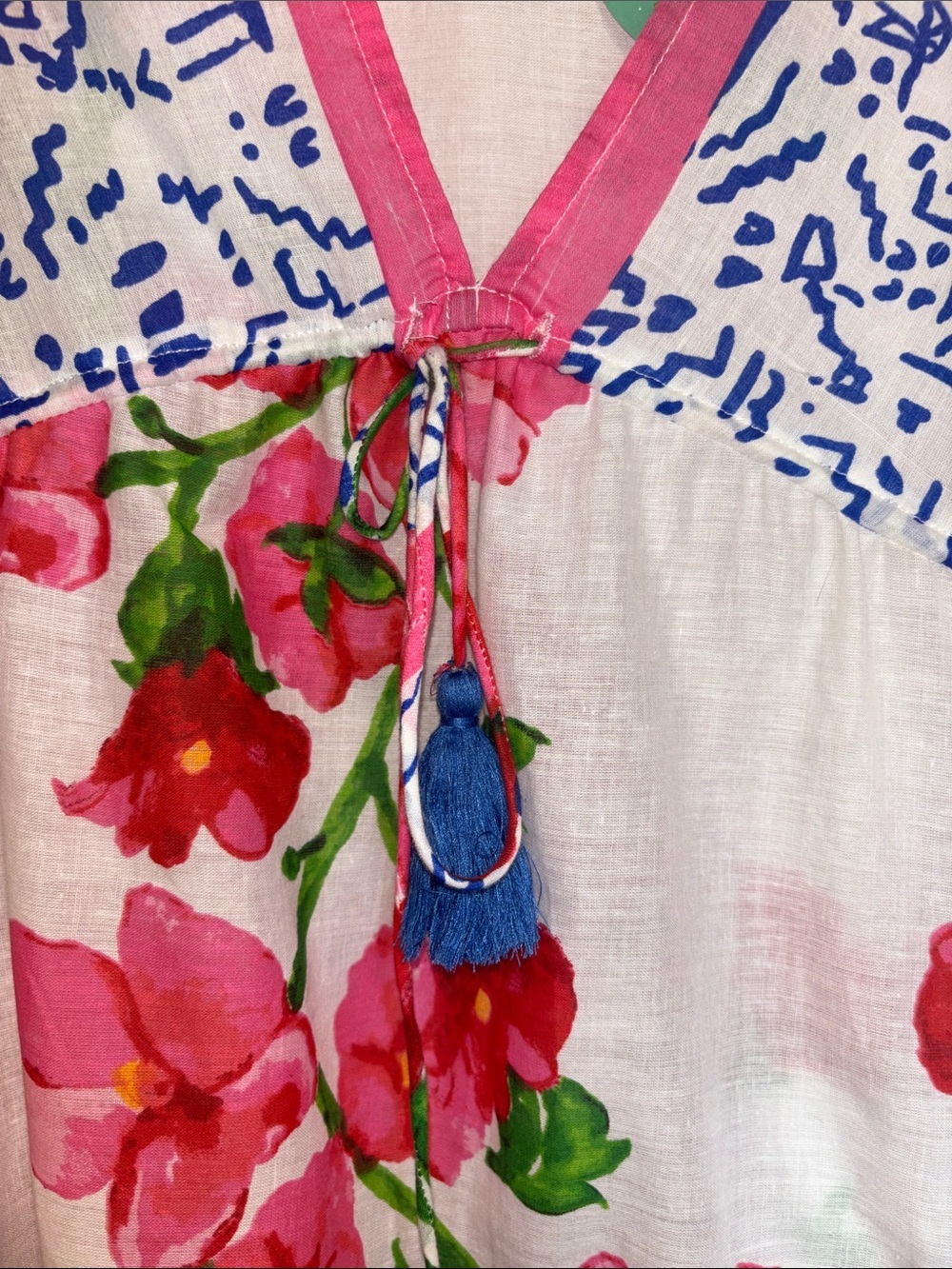 ANTICA SARTORIA RED PINK BLUE WHITE COTTON FLORAL TOP/DRESS ONE SIZE - Picture 5 of 10
